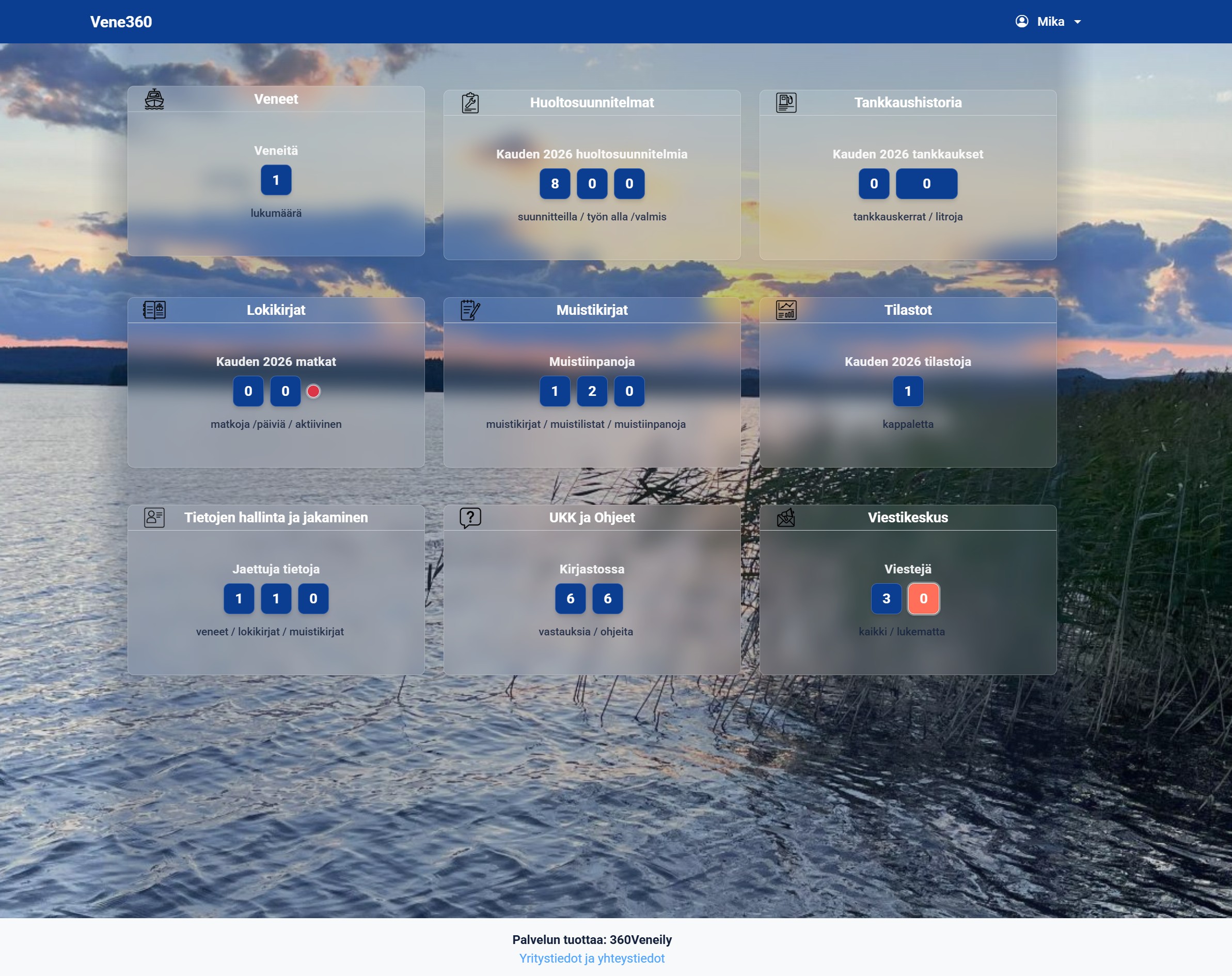 Vene360 etusivu – yhteenveto veneistä, matkoista ja huolloista
