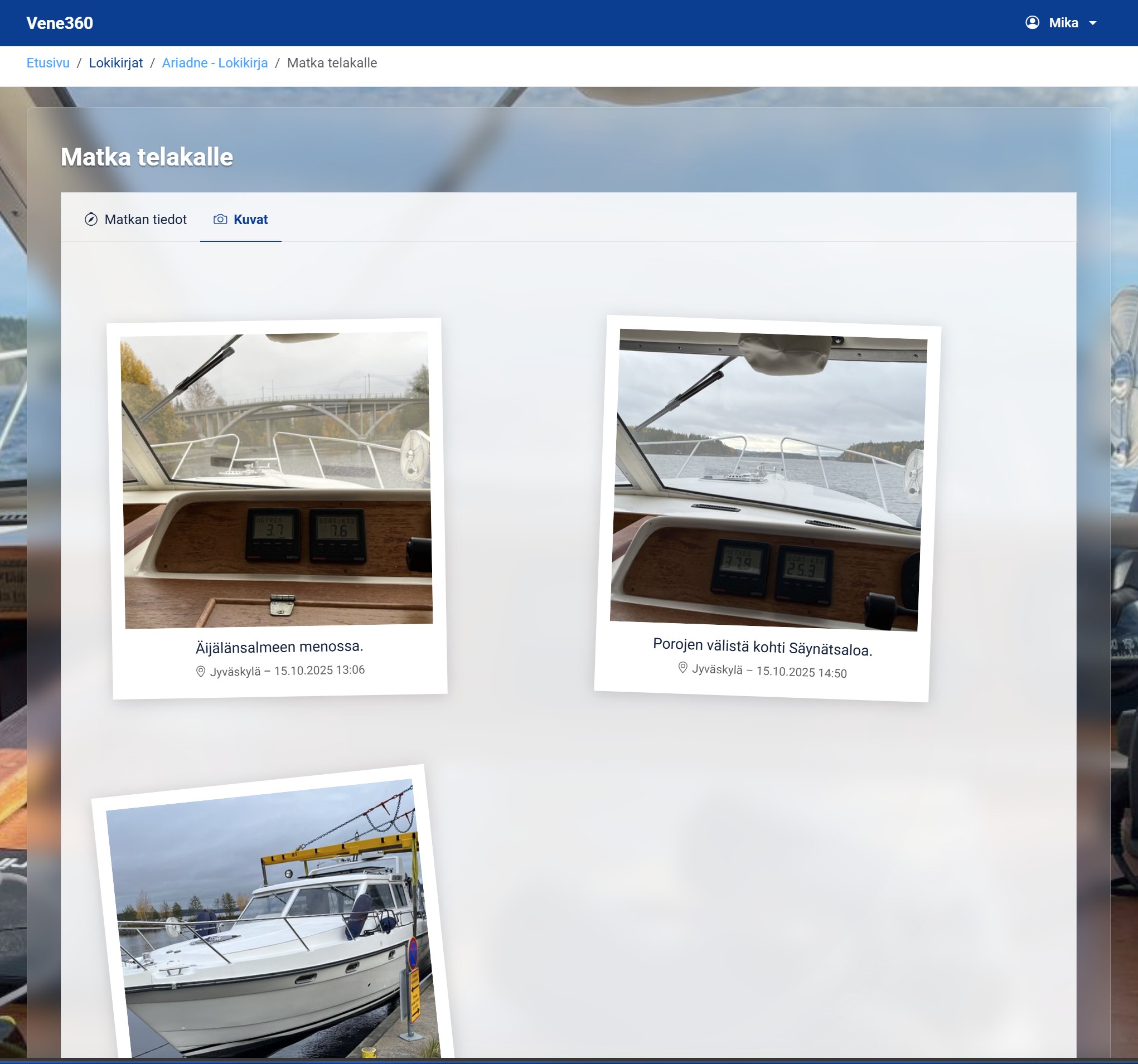 Lokikirjan matkan valokuvat paikkatiedoilla