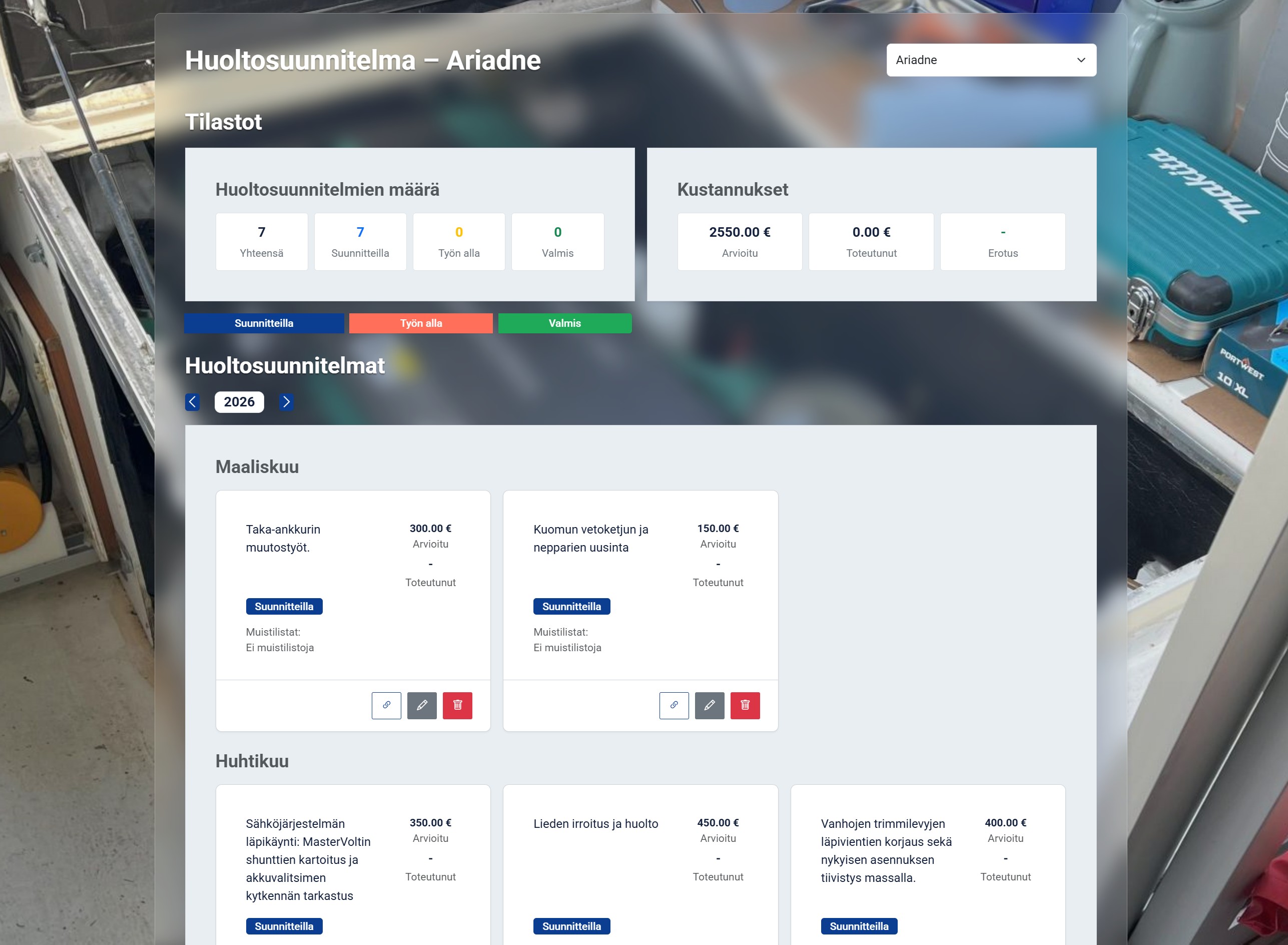 Veneen huoltosuunnitelma – digitaalinen huoltokirja