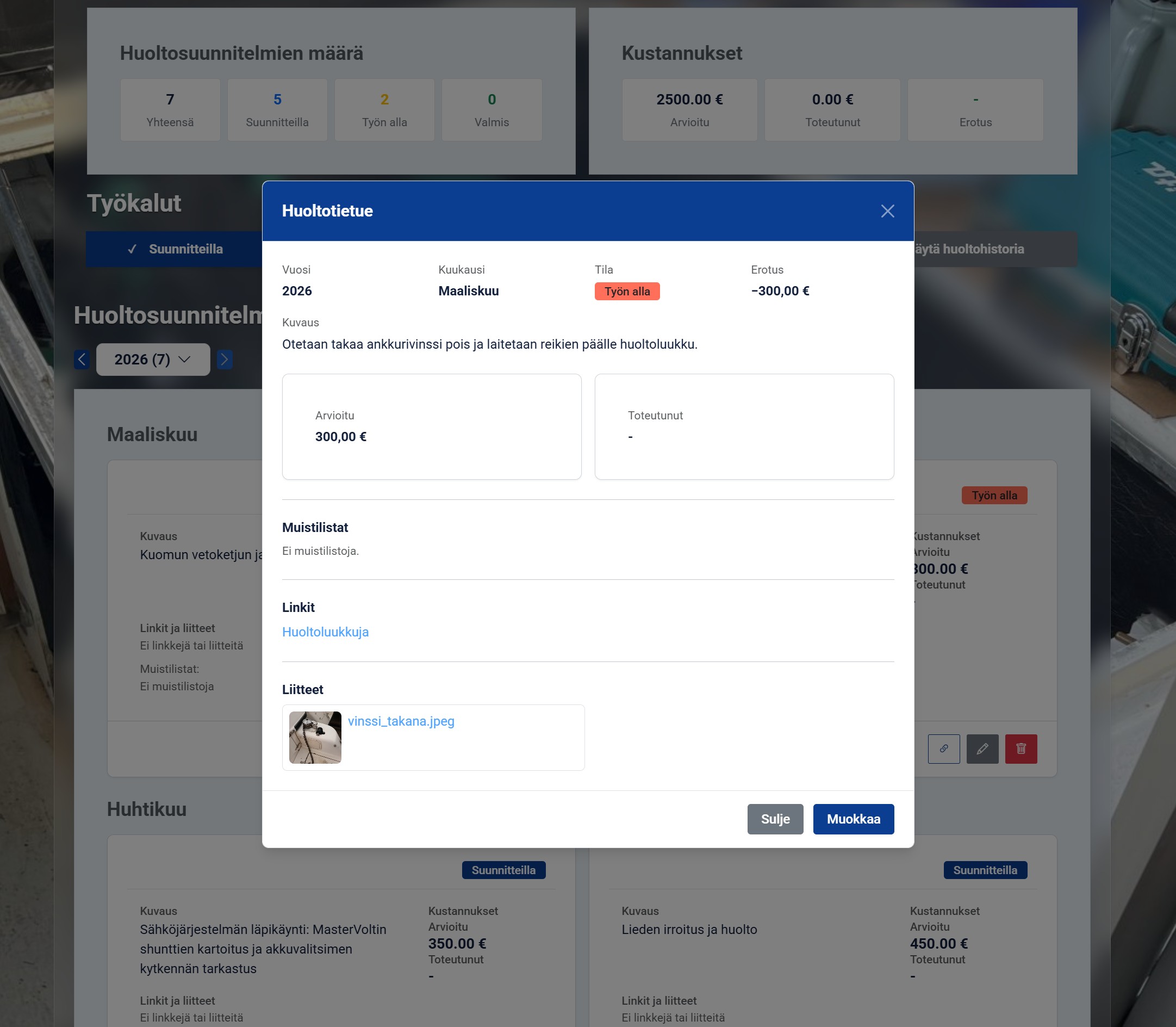 Veneen huoltosuunnitelma – digitaalinen huoltokirja